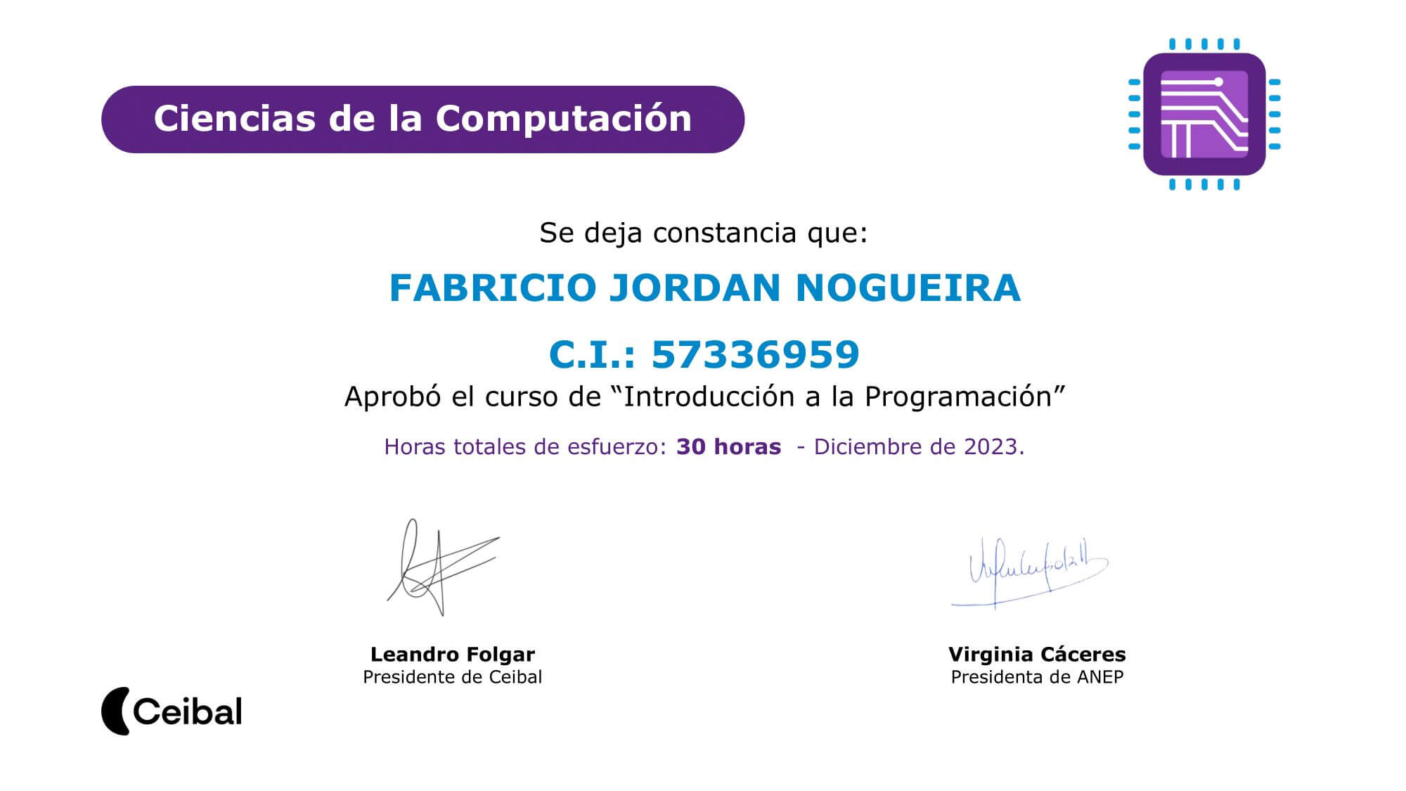 Curso de Introducción a la Programación en Ciencias de la Computación de CEIBAL - Jóvenes a Programar.